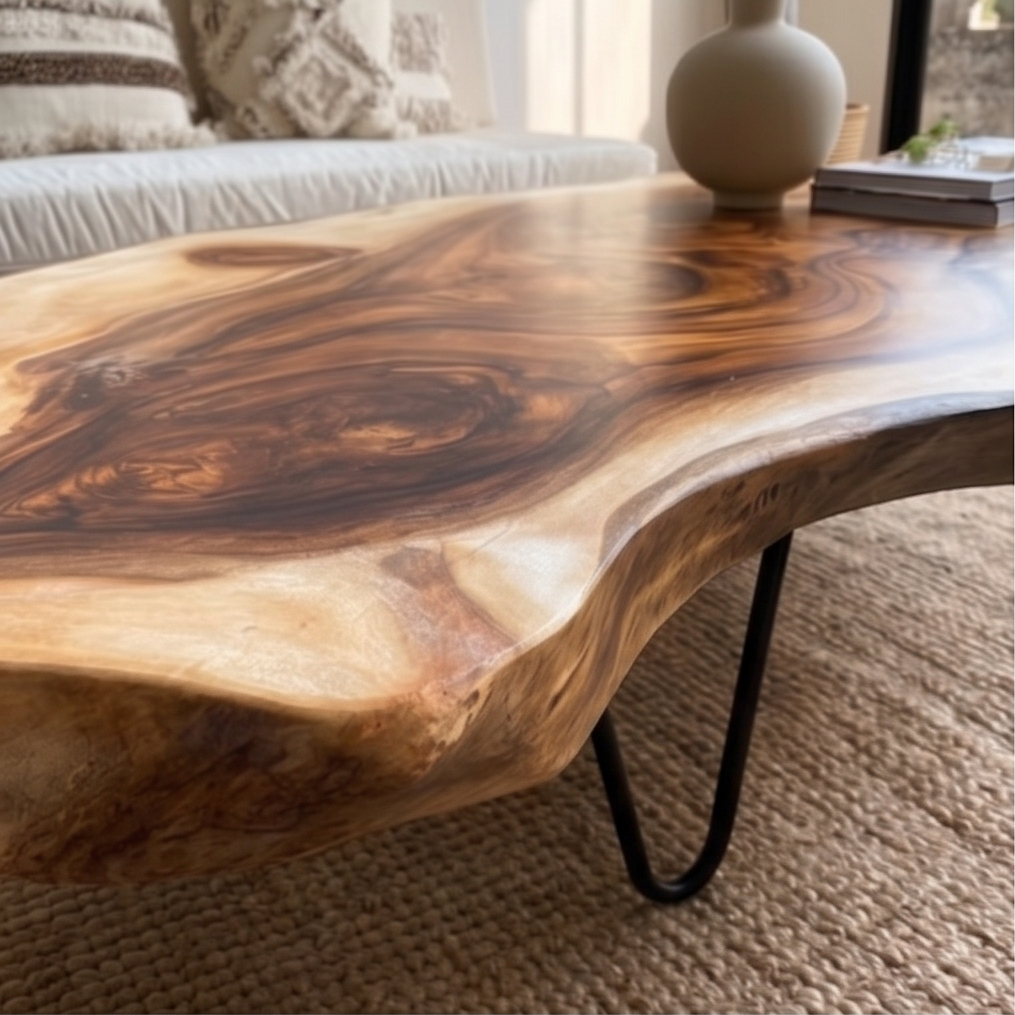Live Edge Coffee Table, Rustic Solid Wood Table for Natural Farmhouse Living Room