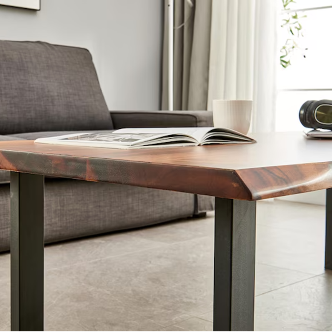 Hand Crafted Live Edge Coffee Table – Modern Rustic Solid Wood with Steel Frame
