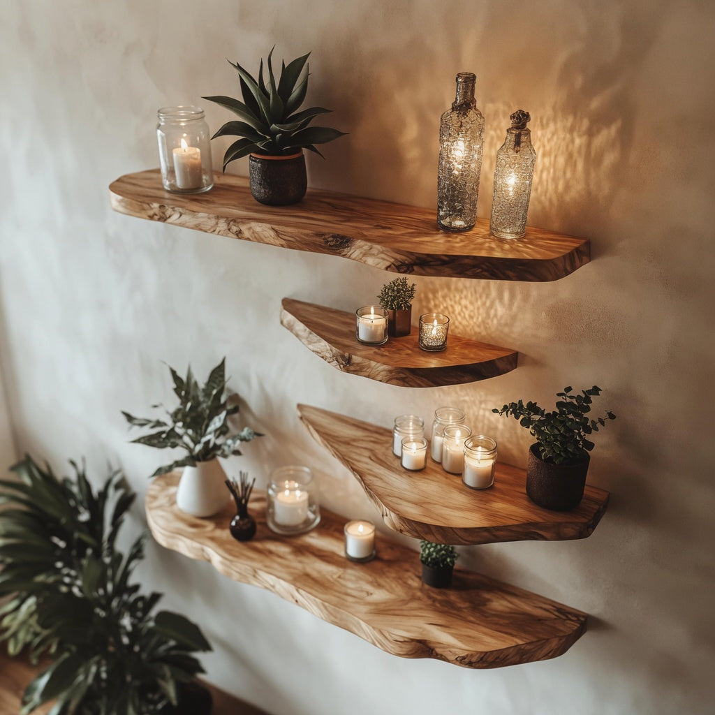 Handcrafted Live Edge Wood Floating Shelf: Corner Wall Decor