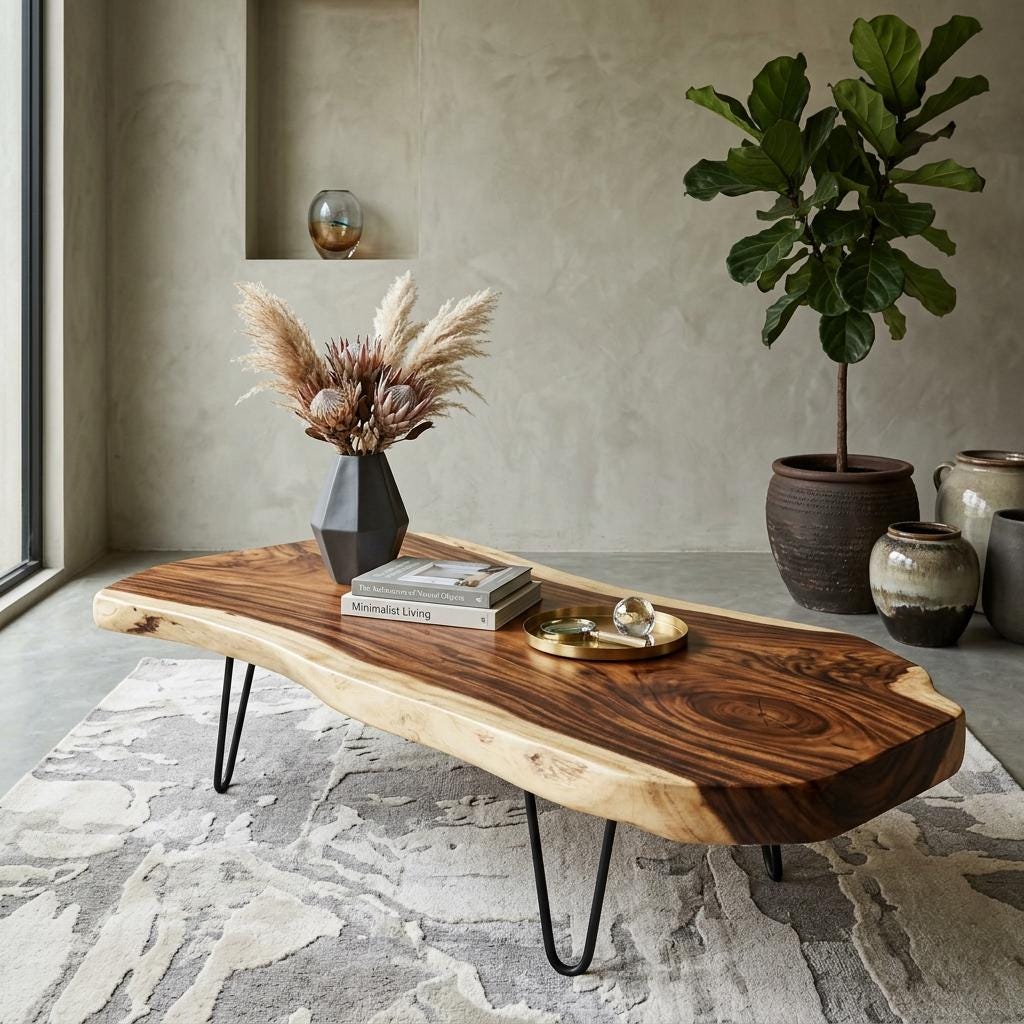 Live Edge Coffee Table, Rustic Solid Wood Table for Natural Farmhouse Living Room - WCT0007