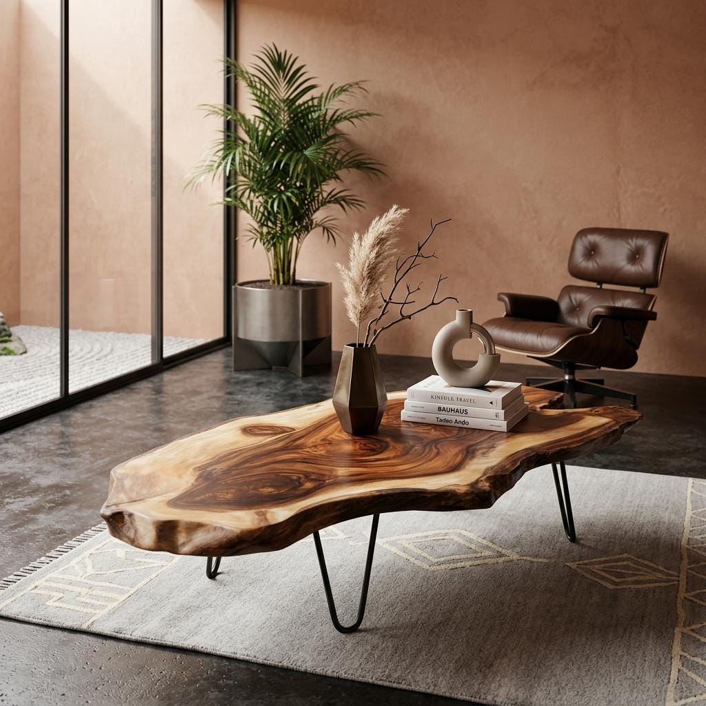 Live Edge Coffee Table, Rustic Solid Wood Table for Natural Farmhouse Living Room - WCT0002