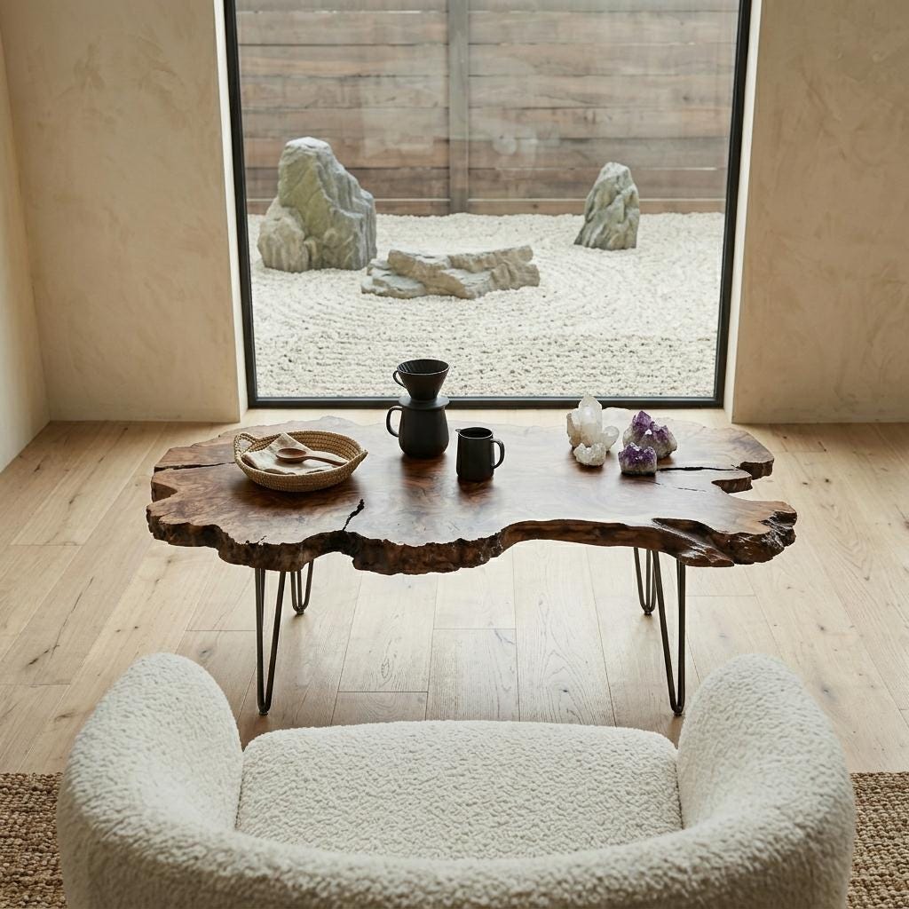 Live Edge Coffee Table, Rustic Solid Wood Table for Natural Farmhouse Living Room - WCT0027