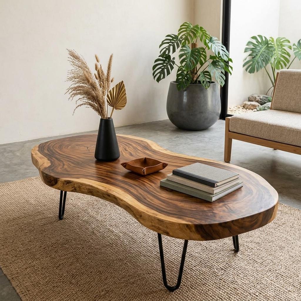 Live Edge Coffee Table, Rustic Solid Wood Table for Natural Farmhouse Living Room - WCT0009