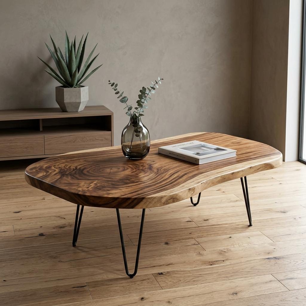 Live Edge Coffee Table, Rustic Solid Wood Table for Natural Farmhouse Living Room - WCT0024