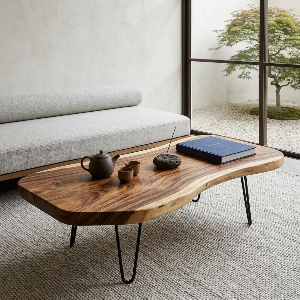 Live Edge Coffee Table, Rustic Solid Wood Table for Natural Farmhouse Living Room - WCT0010