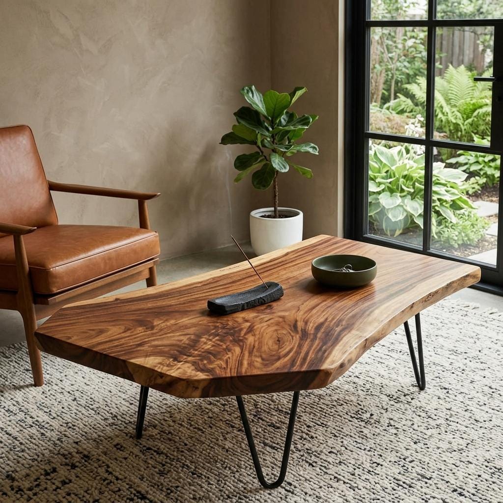 Live Edge Coffee Table, Rustic Solid Wood Table for Natural Farmhouse Living Room - WCT0008