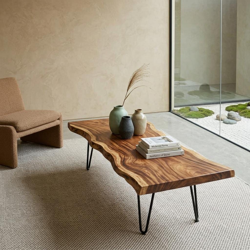 Live Edge Coffee Table, Rustic Solid Wood Table for Natural Farmhouse Living Room - WCT0020