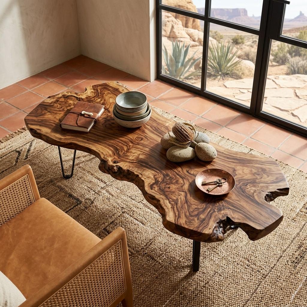 Live Edge Coffee Table, Rustic Solid Wood Table for Natural Farmhouse Living Room - WCT0030