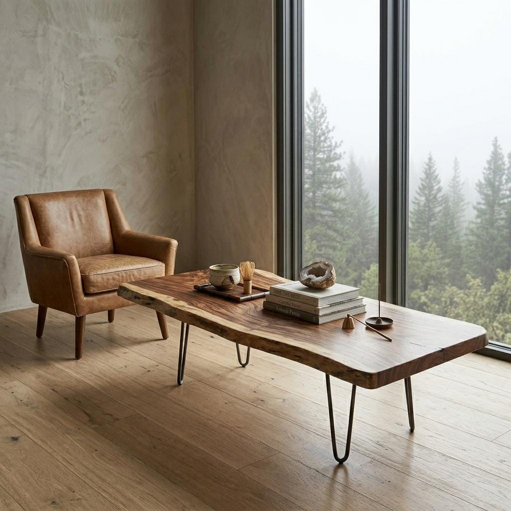Live Edge Coffee Table, Rustic Solid Wood Table for Natural Farmhouse Living Room - WCT0026