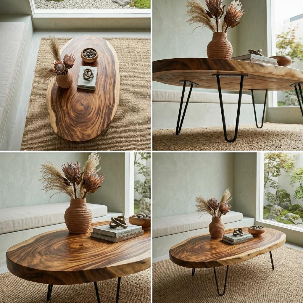 Live Edge Coffee Table, Rustic Solid Wood Table for Natural Farmhouse Living Room - WCT0001