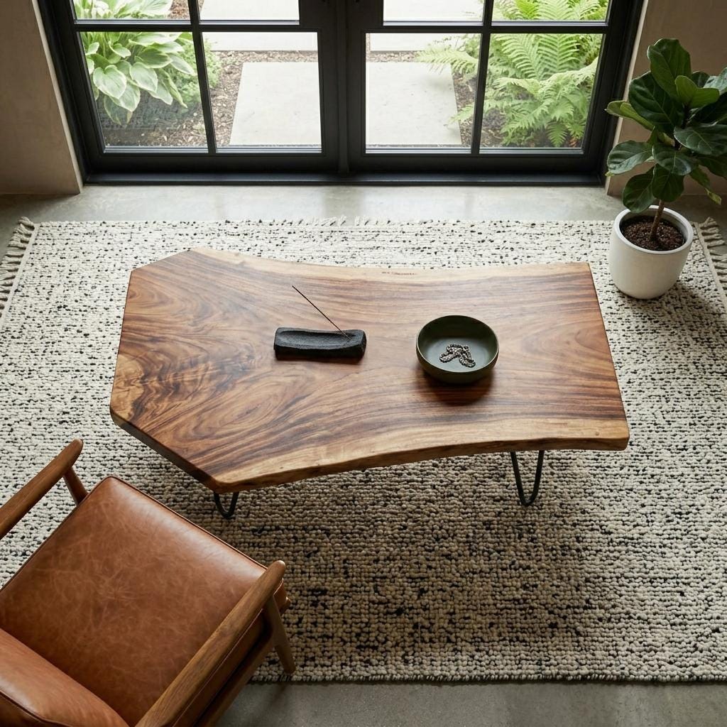 Live Edge Coffee Table, Rustic Solid Wood Table for Natural Farmhouse Living Room - WCT0008