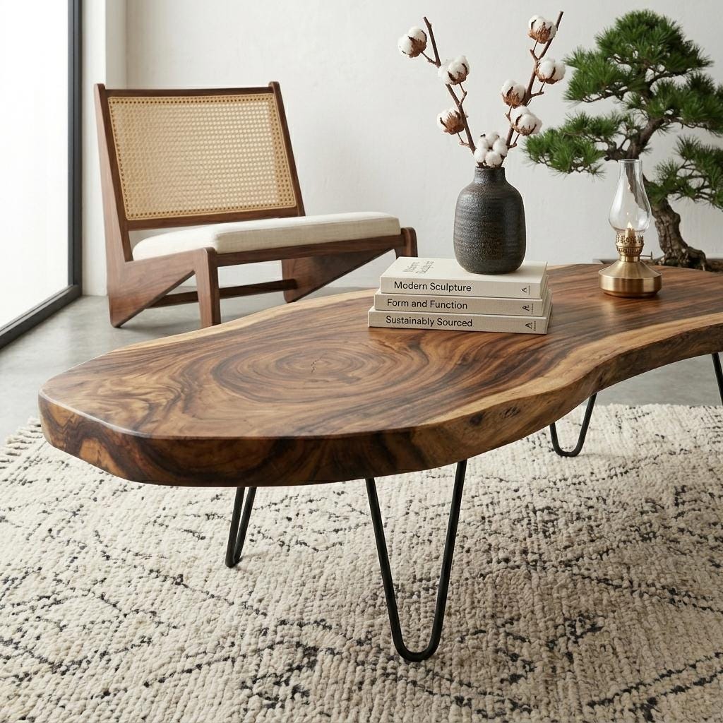 Live Edge Coffee Table, Rustic Solid Wood Table for Natural Farmhouse Living Room - WCT0021