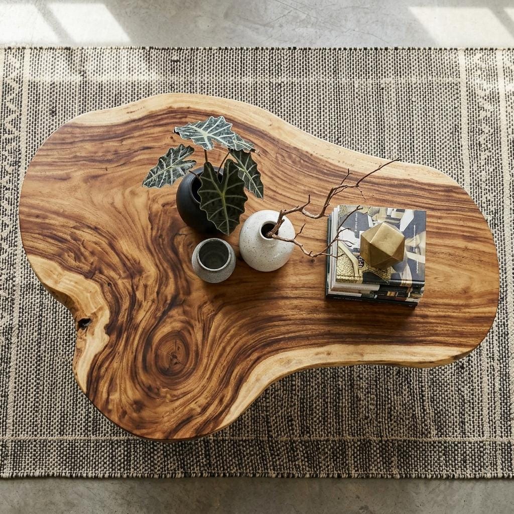 Live Edge Coffee Table, Rustic Solid Wood Table for Natural Farmhouse Living Room - WCT0006