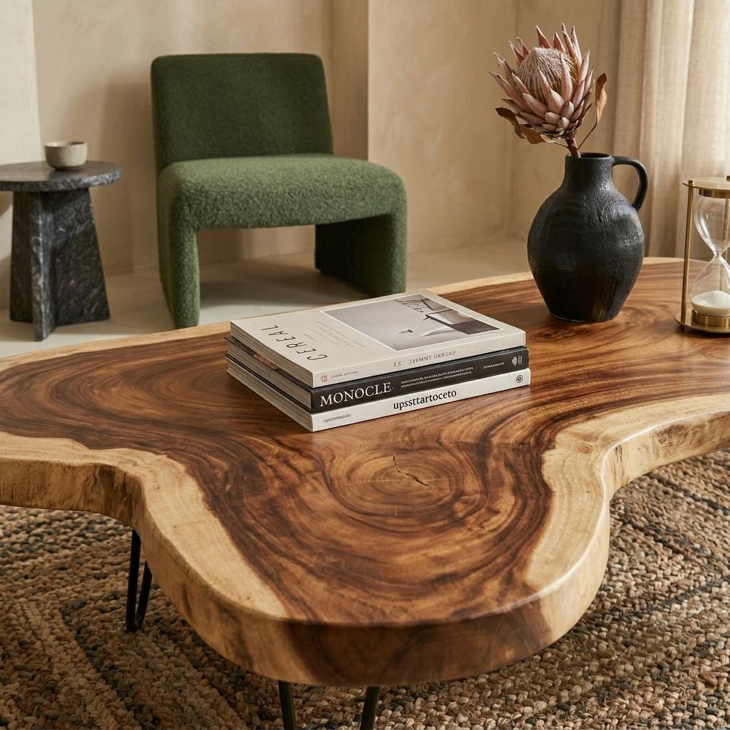 Live Edge Coffee Table, Rustic Solid Wood Table for Natural Farmhouse Living Room - WCT0003