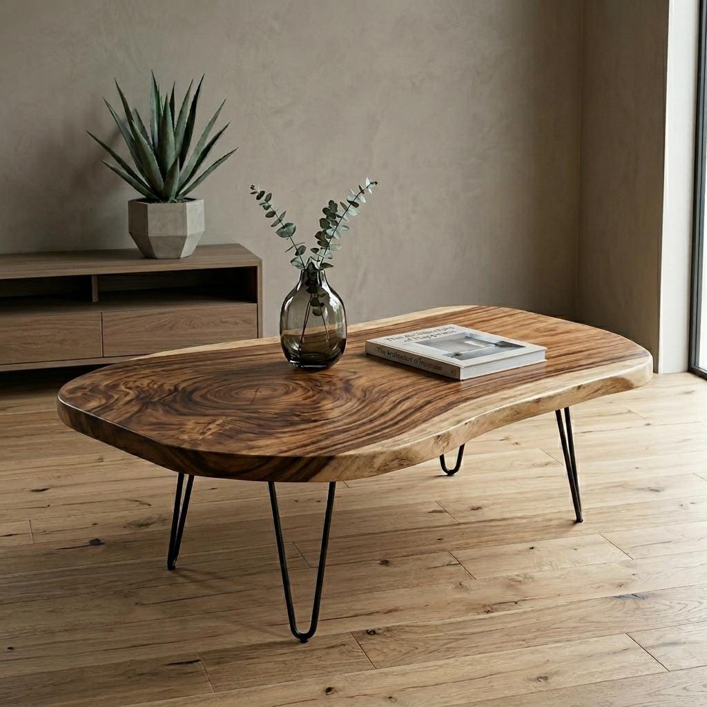 Live Edge Coffee Table, Rustic Solid Wood Table for Natural Farmhouse Living Room - WCT0024