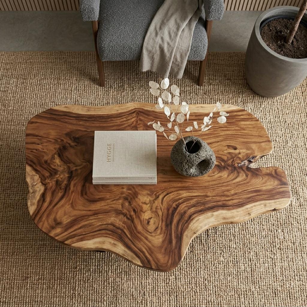 Live Edge Coffee Table, Rustic Solid Wood Table for Natural Farmhouse Living Room - WCT0018