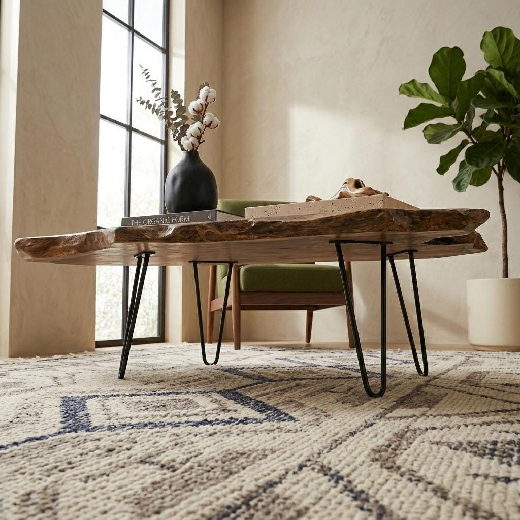 Live Edge Coffee Table, Rustic Solid Wood Table for Natural Farmhouse Living Room - WCT0019
