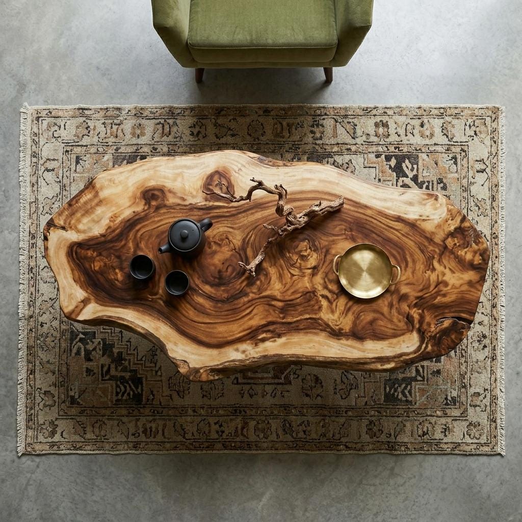 Live Edge Coffee Table, Rustic Solid Wood Table for Natural Farmhouse Living Room - WCT0022