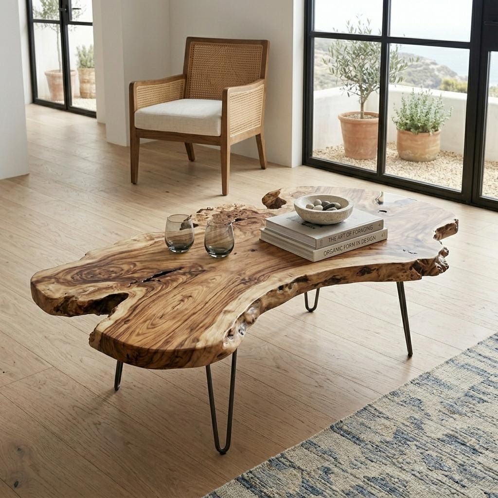 Live Edge Coffee Table, Rustic Solid Wood Table for Natural Farmhouse Living Room - WCT0029