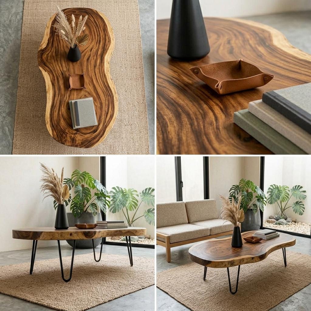 Live Edge Coffee Table, Rustic Solid Wood Table for Natural Farmhouse Living Room - WCT0009