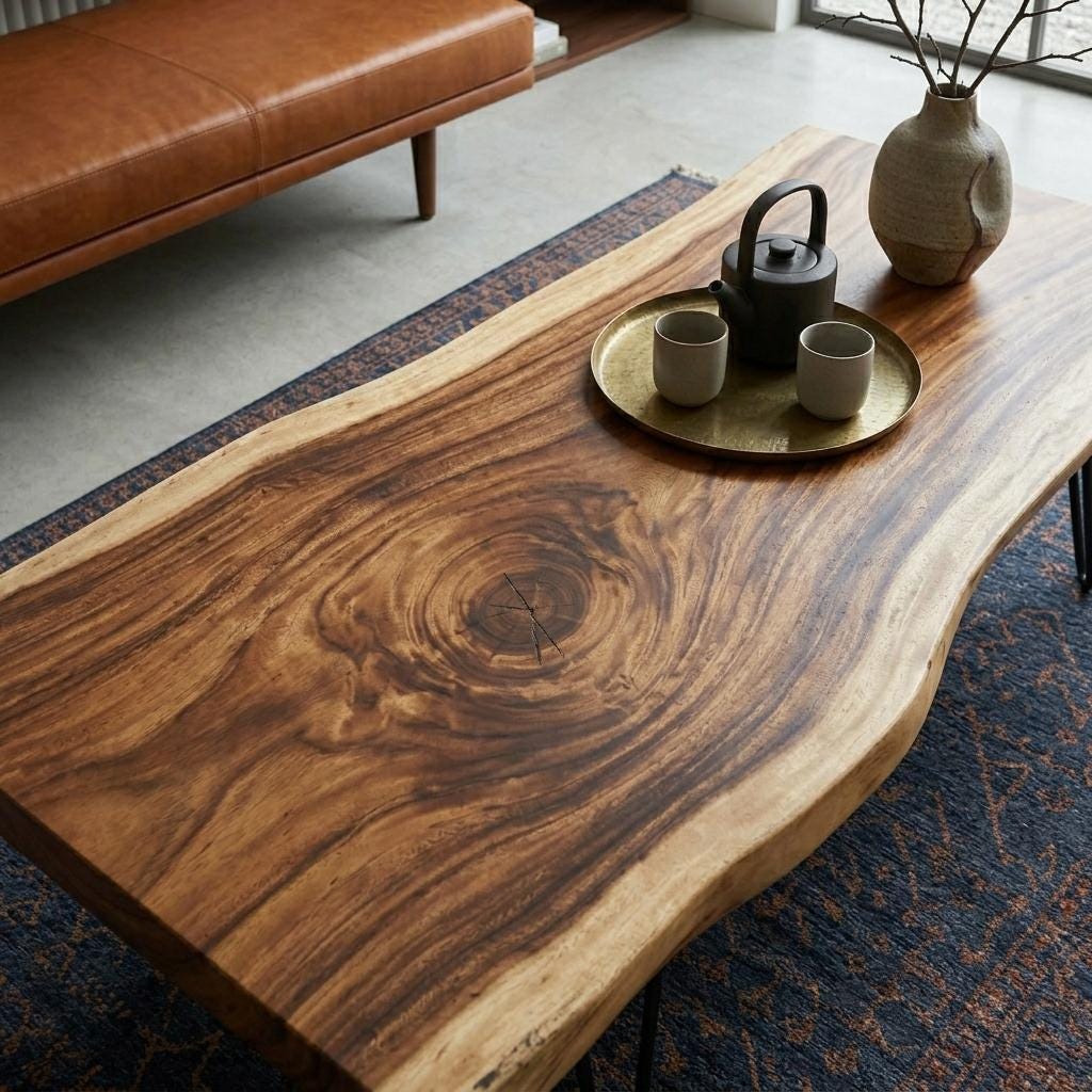 Live Edge Coffee Table, Rustic Solid Wood Table for Natural Farmhouse Living Room - WCT0025