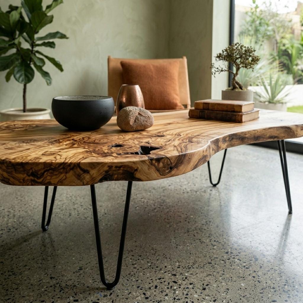 Live Edge Coffee Table, Rustic Solid Wood Table for Natural Farmhouse Living Room - WCT0014