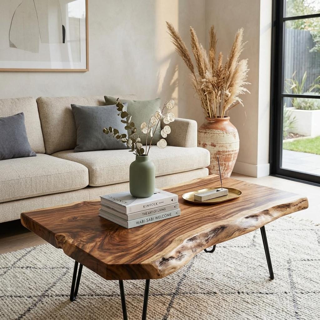 Live Edge Coffee Table, Rustic Solid Wood Table for Natural Farmhouse Living Room - WCT0013