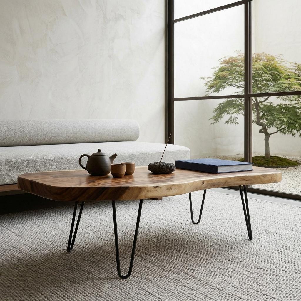 Live Edge Coffee Table, Rustic Solid Wood Table for Natural Farmhouse Living Room - WCT0010