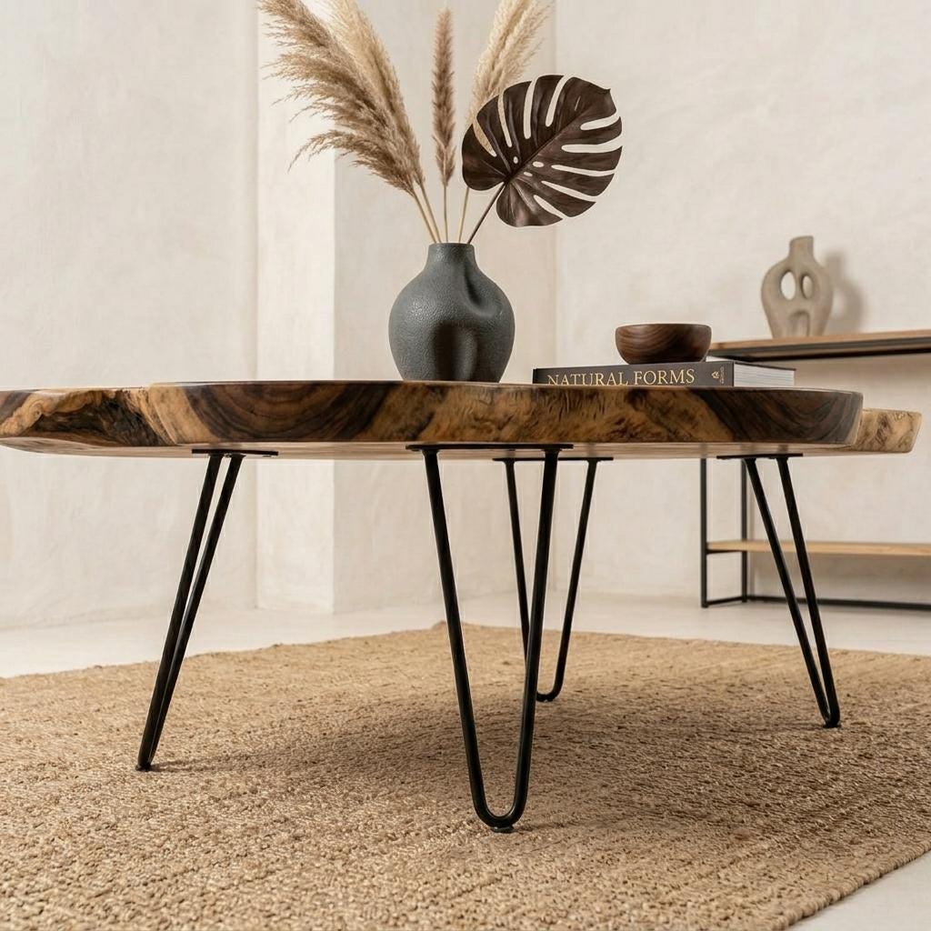 Live Edge Coffee Table, Rustic Solid Wood Table for Natural Farmhouse Living Room - WCT0023