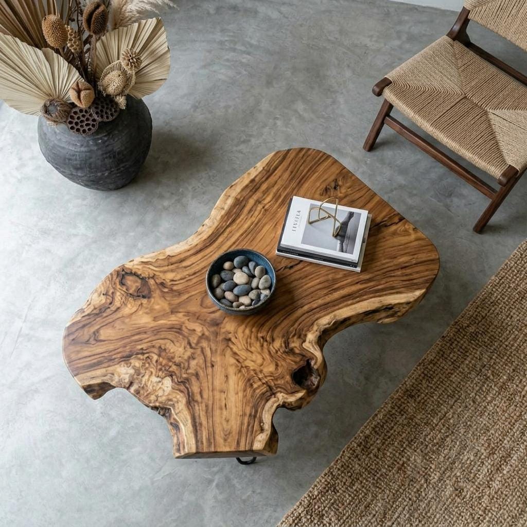 Live Edge Coffee Table, Rustic Solid Wood Table for Natural Farmhouse Living Room - WCT0004