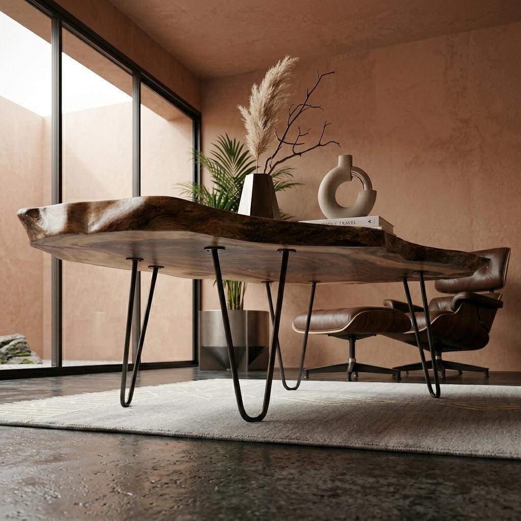 Live Edge Coffee Table, Rustic Solid Wood Table for Natural Farmhouse Living Room - WCT0002