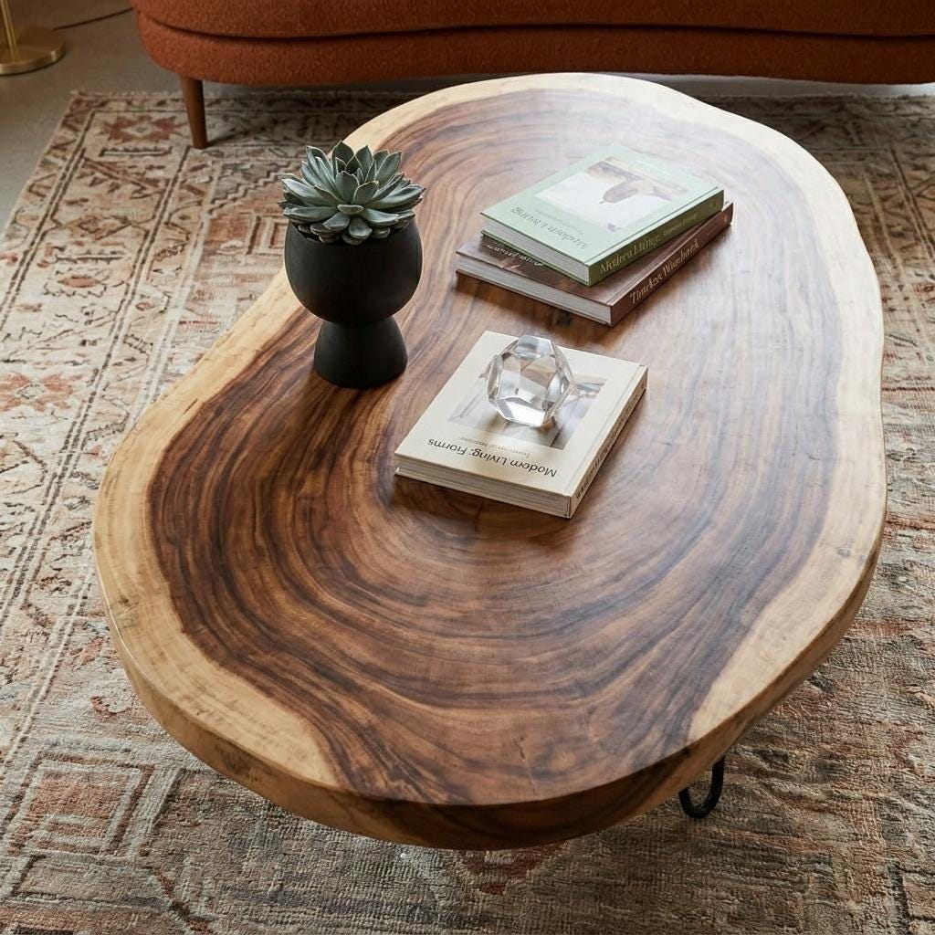Live Edge Coffee Table, Rustic Solid Wood Table for Natural Farmhouse Living Room - WCT0011