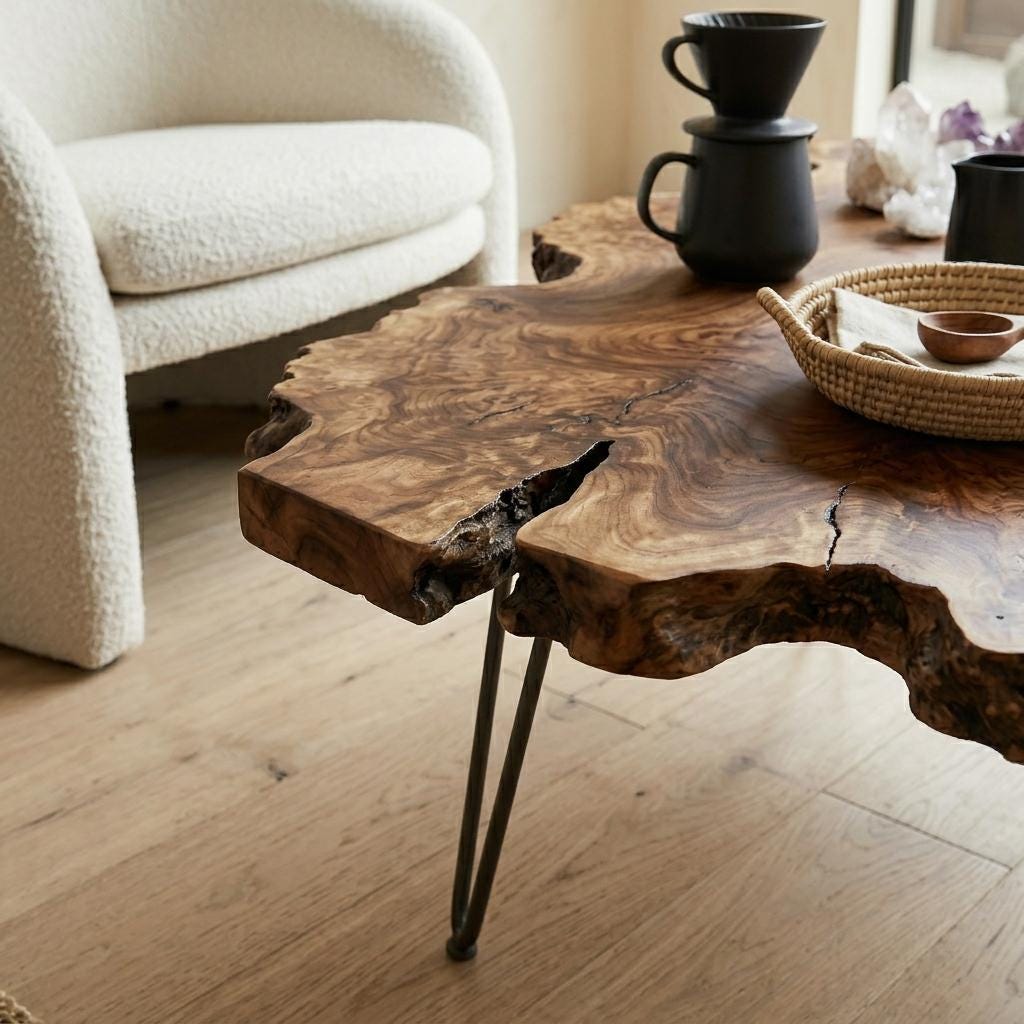 Live Edge Coffee Table, Rustic Solid Wood Table for Natural Farmhouse Living Room - WCT0027