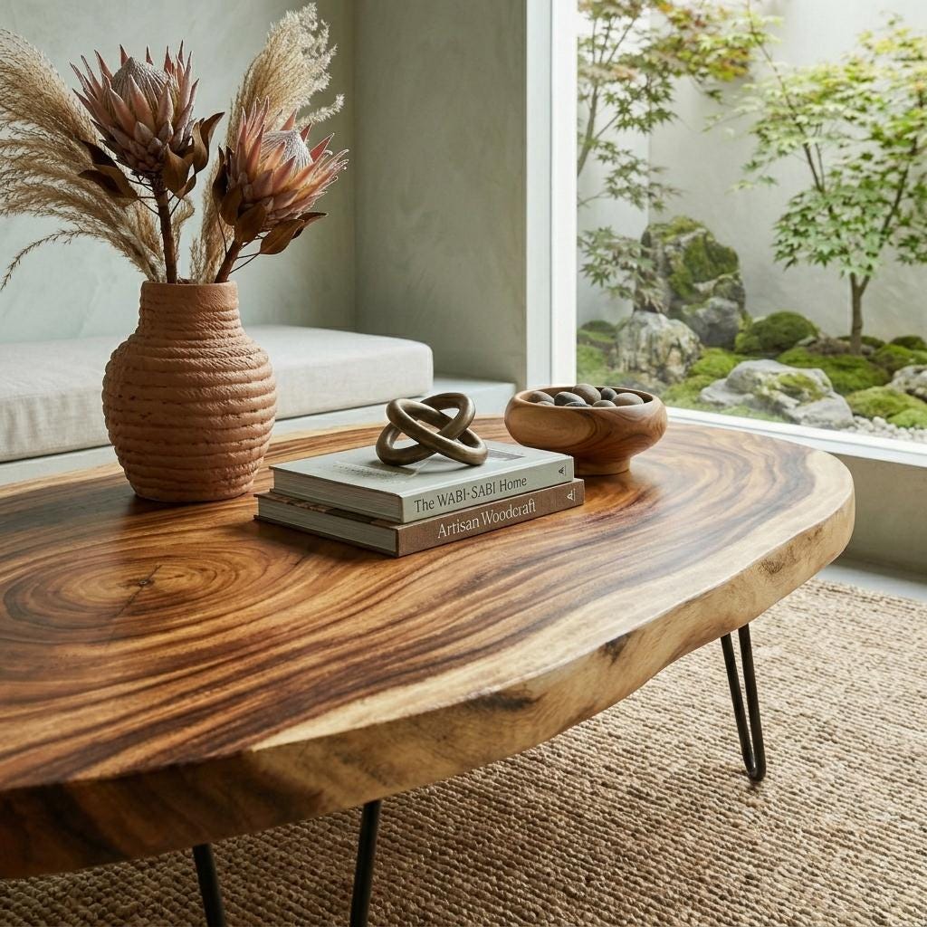 Live Edge Coffee Table, Rustic Solid Wood Table for Natural Farmhouse Living Room - WCT0001