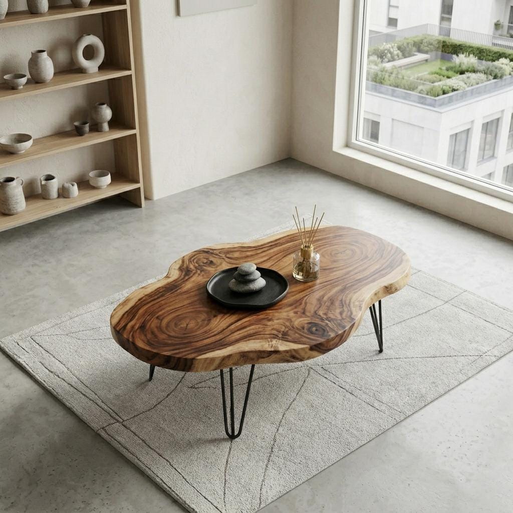 Live Edge Coffee Table, Rustic Solid Wood Table for Natural Farmhouse Living Room - WCT0015