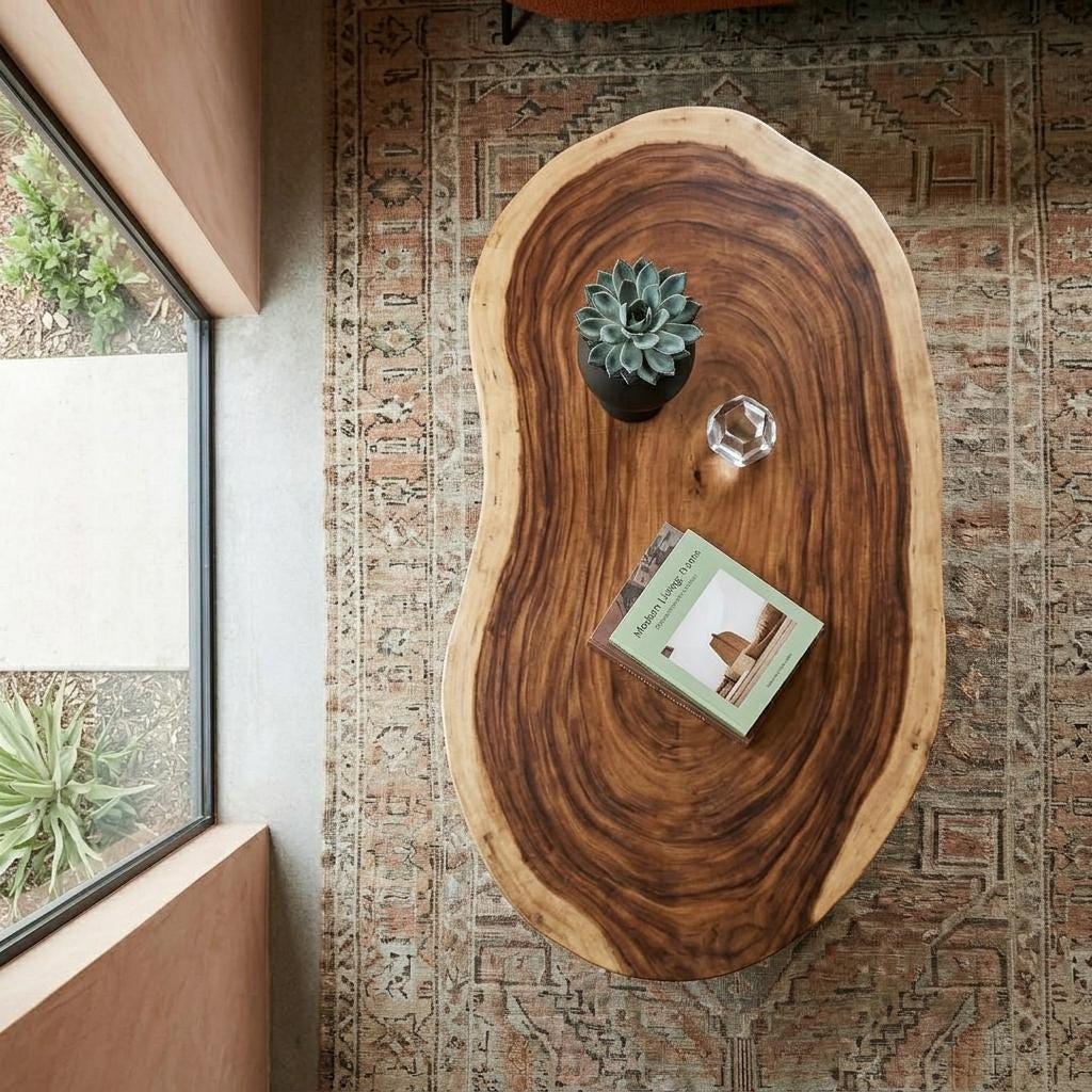 Live Edge Coffee Table, Rustic Solid Wood Table for Natural Farmhouse Living Room - WCT0011