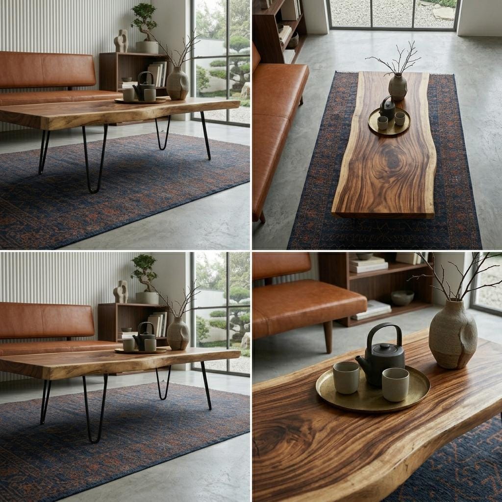 Live Edge Coffee Table, Rustic Solid Wood Table for Natural Farmhouse Living Room - WCT0025