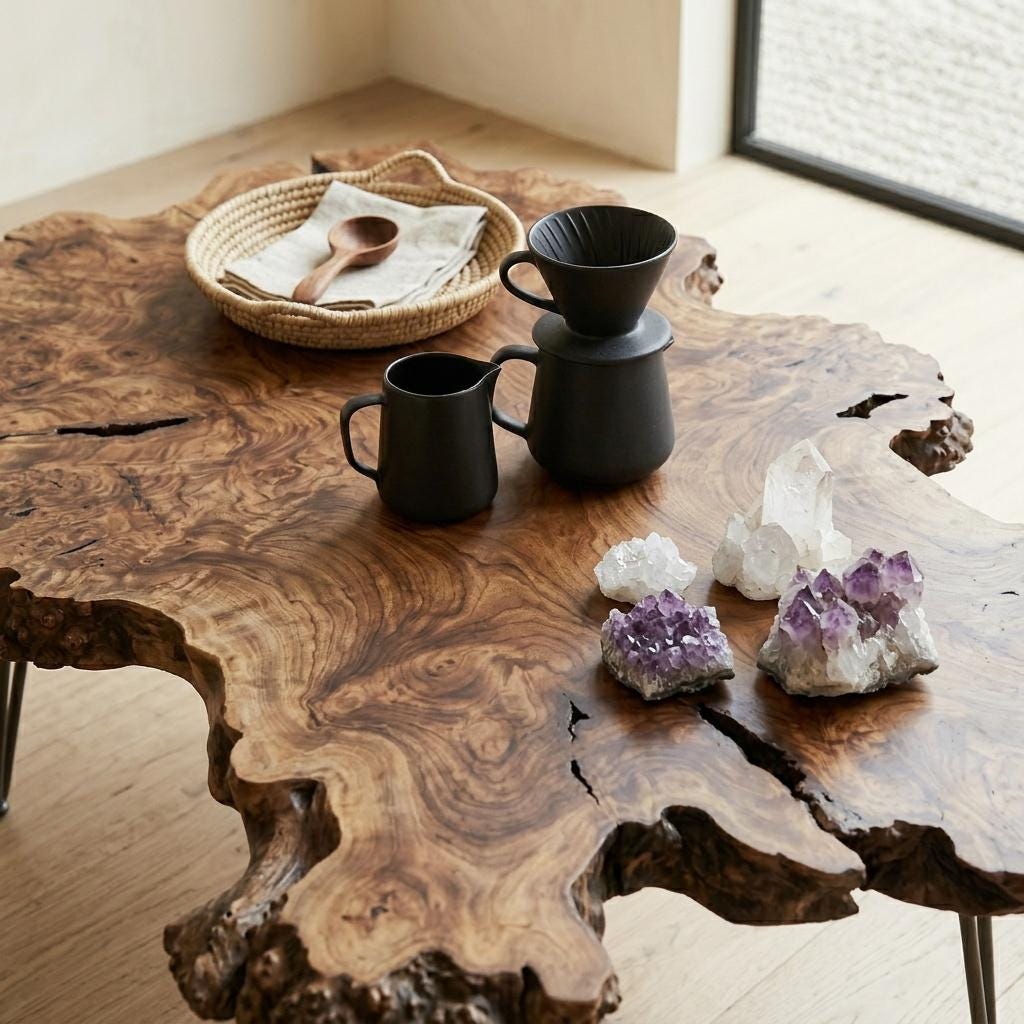 Live Edge Coffee Table, Rustic Solid Wood Table for Natural Farmhouse Living Room - WCT0027