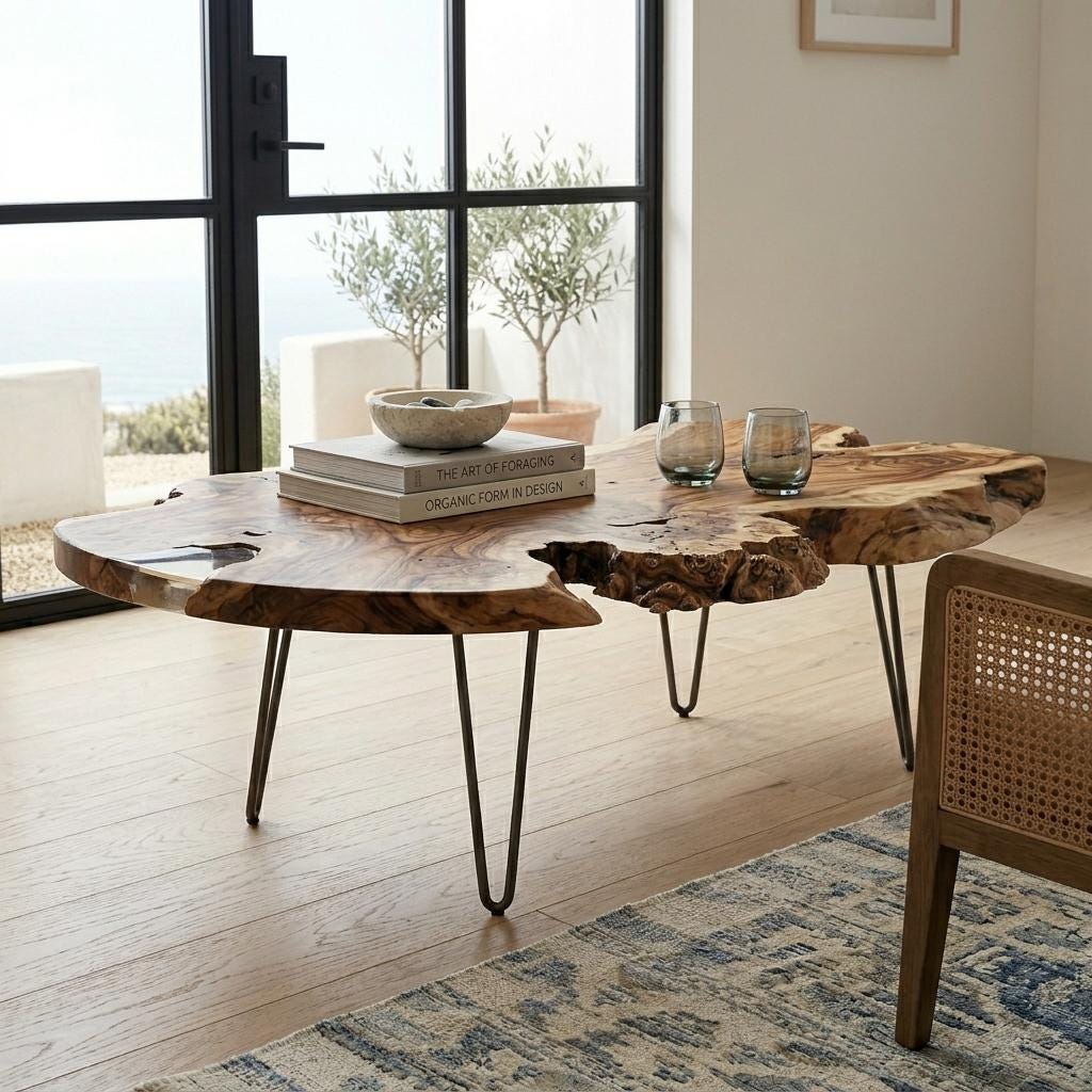 Live Edge Coffee Table, Rustic Solid Wood Table for Natural Farmhouse Living Room - WCT0029