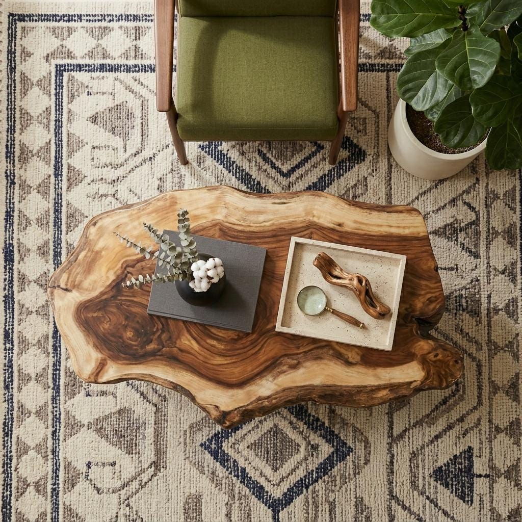 Live Edge Coffee Table, Rustic Solid Wood Table for Natural Farmhouse Living Room - WCT0019