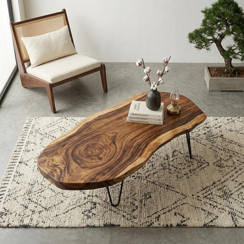 Live Edge Coffee Table, Rustic Solid Wood Table for Natural Farmhouse Living Room - WCT0021