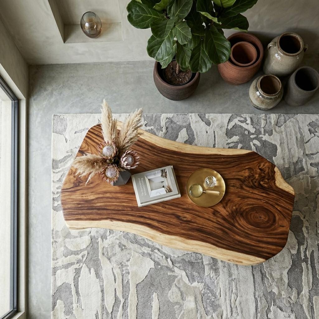 Live Edge Coffee Table, Rustic Solid Wood Table for Natural Farmhouse Living Room - WCT0007