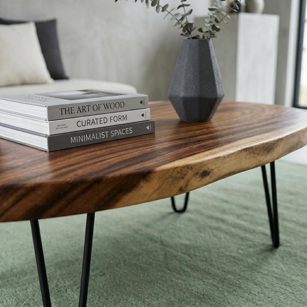 Live Edge Coffee Table, Rustic Solid Wood Table for Natural Farmhouse Living Room - WCT0017