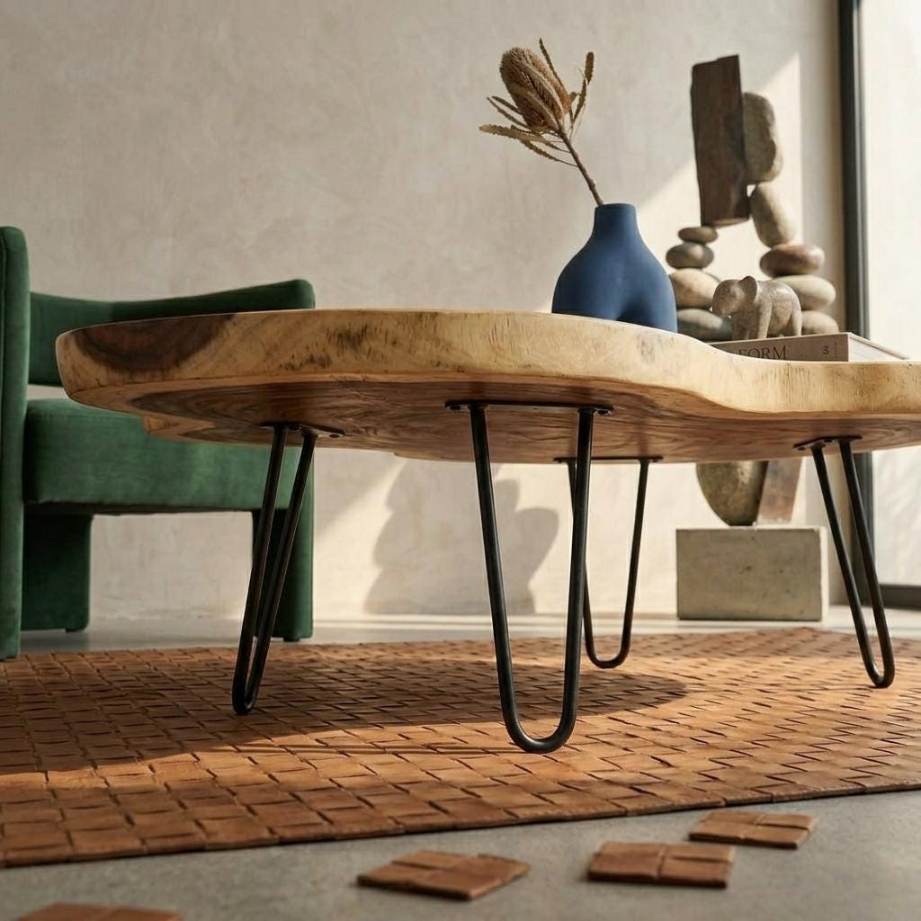 Live Edge Coffee Table, Rustic Solid Wood Table for Natural Farmhouse Living Room - WCT0012