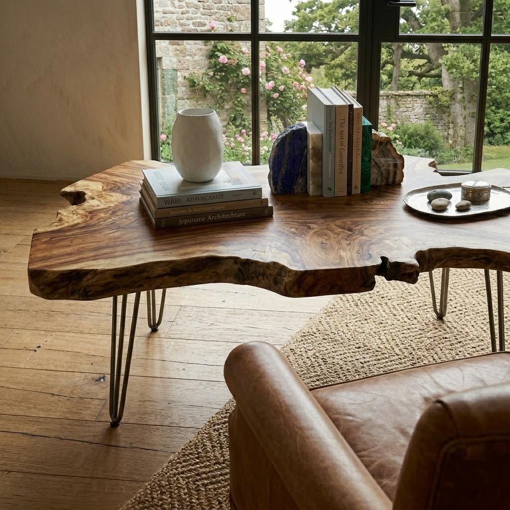 Live Edge Coffee Table, Rustic Solid Wood Table for Natural Farmhouse Living Room - WCT0028