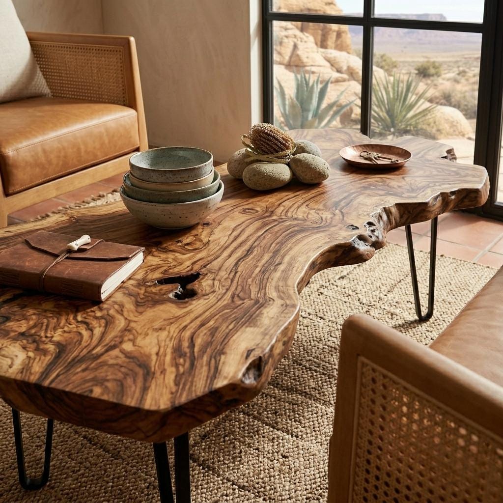 Live Edge Coffee Table, Rustic Solid Wood Table for Natural Farmhouse Living Room - WCT0030