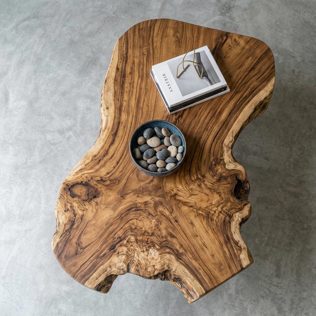 Live Edge Coffee Table, Rustic Solid Wood Table for Natural Farmhouse Living Room - WCT0004