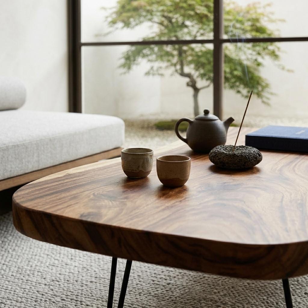 Live Edge Coffee Table, Rustic Solid Wood Table for Natural Farmhouse Living Room - WCT0010