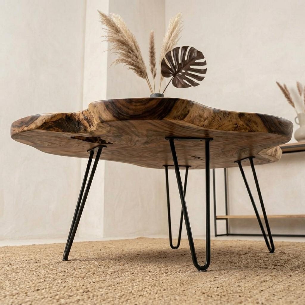 Live Edge Coffee Table, Rustic Solid Wood Table for Natural Farmhouse Living Room - WCT0023