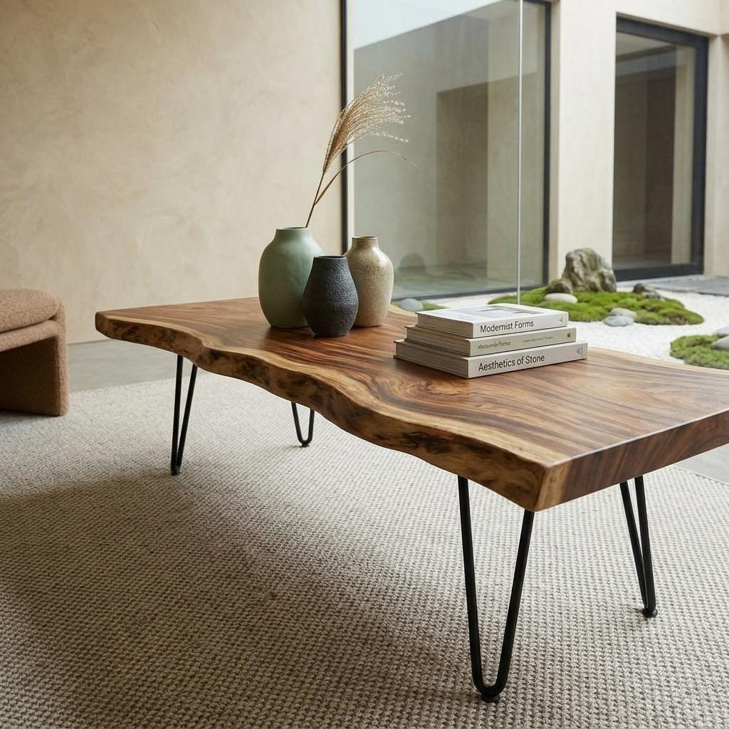 Live Edge Coffee Table, Rustic Solid Wood Table for Natural Farmhouse Living Room - WCT0020